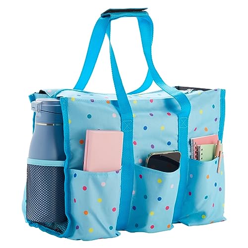 Juvale Large Utility Tote Bag with Pockets, Compartments, and Zip Top for Teachers, Nurses, Crafts, Travel Organization (Light Blue, 14.5 x 10.5 x 6 Juvale