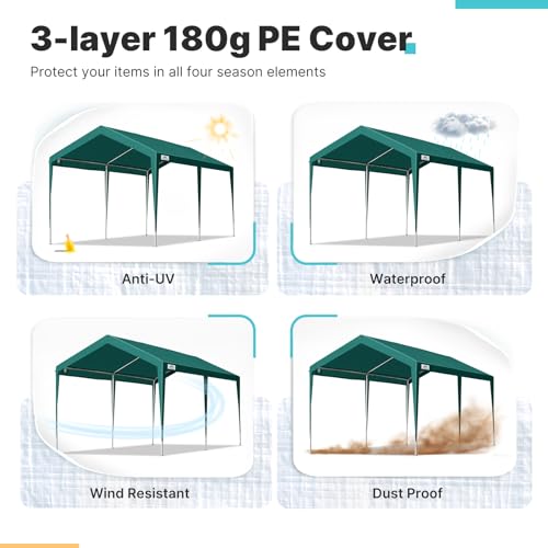 ADVANCE OUTDOOR Adjustable 10x20 ft Heavy Duty Carports Car Canopy Garage Boat Shelter Party Tent, Adjustable Height from 9.5 ft to 11 ft, Green ADVANCE OUTDOOR