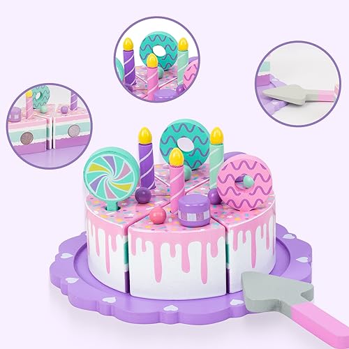 WoodenEdu Toddler Cake Toys for Toddlers 1-3,Wooden Pretend Play Food Fake Birthday Cake,Tea Party Learning Kitchen Gift Toy for Boys Girls (Cookies WoodenEdu