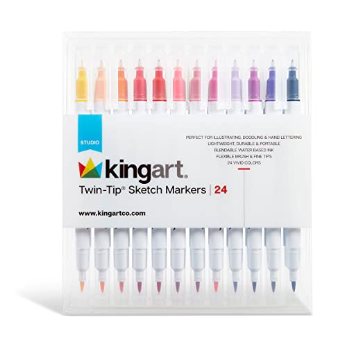KINGART Studio Twin-Tip Sketch Markers, Set of 24 Unique & Vivid Colors KINGART