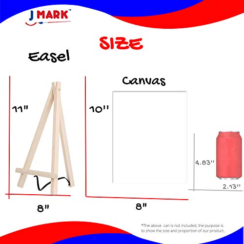 J MARK Kids Paint Set and Paint Easel – Acrylic Painting Kit, Safe Washable Paints, Wood Easel, 2 Pre-Stenciled Canvases 8 x 10 inches, Brushes, J MARK