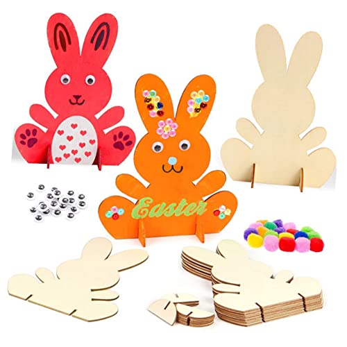 Holibanna 10pcs Handmade Rabbit Material Farmhouse Easter Egg Table Signs Unfinished Bunny Decor Easter Table Decor Tray Decor Unfinished Bunny Table Holibanna