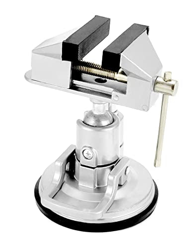 QWORK Portable Vacuum Base Vise with Multi-Angle Rotation - 3.15" Jaw Width Pivots Vise Portable Vacuum Base Vise, for Various Smooth Work Surfaces