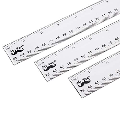 Mr. Pen- Ruler, Rulers 12 inch, Pack of 3, Clear Ruler, Plastic Ruler, Drafting Tools, Rulers for Kids, Measuring Tools, Ruler Set, Ruler inches and Mr. Pen
