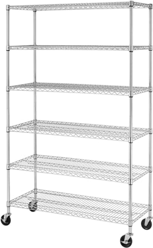 BestMassage Wire Shelving Unit Heavy Duty Garage Storage Shelves Large Metal Shelf Organizer 6-Tier Height Adjustable Commercial Grade Utility Steel