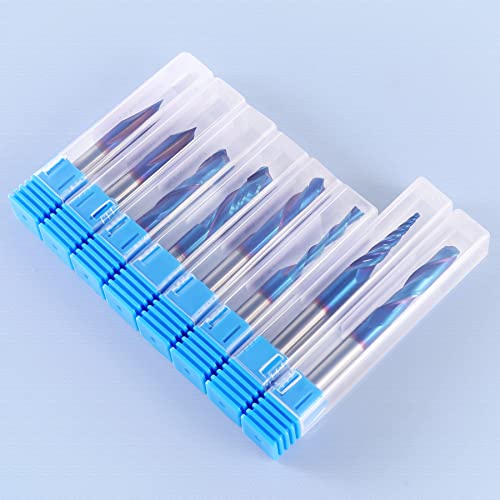 HQMaster CNC Router Bits 1/4 Inch Shank Carving Bit 8 Pcs Set for Wood Detail Profile V Groove Engraving Solid Carbide CNC Router Bit Collection HQMaster