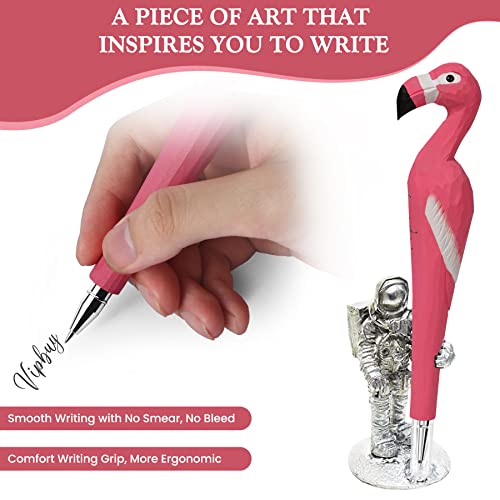 VIPbuy 2 Count 100% Handmade Wood Carved Gel Ink Pens -Novelty Refillable Writing Pens Office School Supplies Birthday Christmas Gift, Flamingo VIPbuy