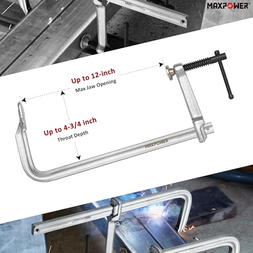 MAXPOWER Heavy Duty F Clamp 12-Inch x 4-3/4-Inch Throat (300 x 120mm Throat), Pack of 1 MAXPOWER