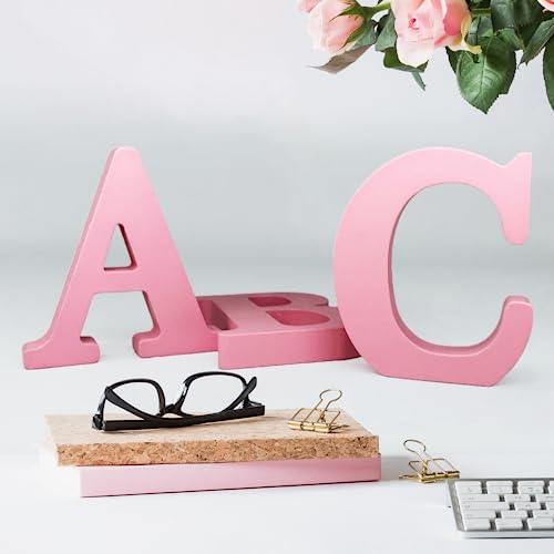 AOCEAN 6 Inch Pink Wood Letters Unfinished Wooden Letters for Wall Decor Decorative Standing Letters Slices Sign Board for Crafts Christmas AOCEAN