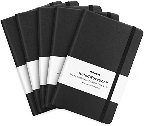 Huhuhero Lined Notebook Journal, 120Gsm Thick Paper Journals for Writing, 5 Pack Hardcover Leather Notebooks for Men Women, Daily Journal for Work Huhuhero