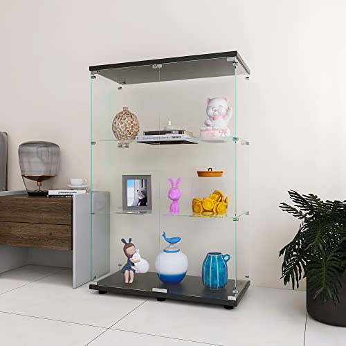 LFT HUIMEI2Y 3-Shelf Tempered Glass Display Cabinet with Double Doors - Quick Install Black Curio Storage LFT HUIMEI2Y
