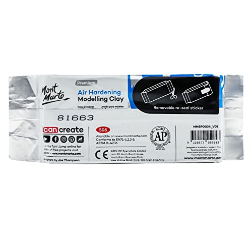 Mont Marte Grey Air Hardening Modeling Clay, 500g (1.1lb). Dries in Approximately 24 Hours. Suitable for Sculptors and Modelers of All Skill Levels. Mont Marte