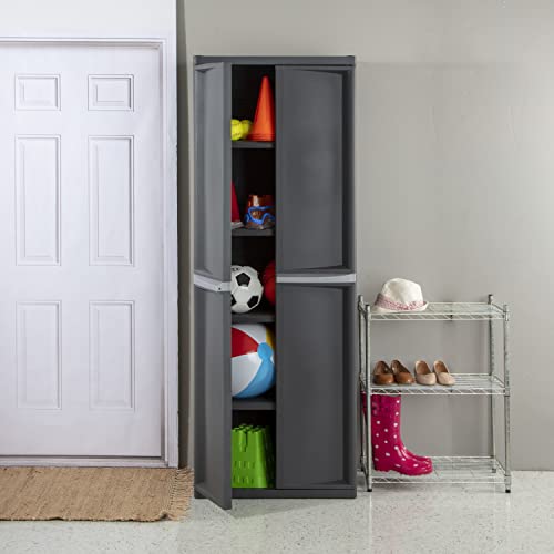 Sterilite 4 Shelf Cabinet, Heavy Duty and Easy to Assemble Plastic Storage Unit, Organize Bins in the Garage, Basement, Attic, Mudroom, Gray, 1-Pack Sterilite