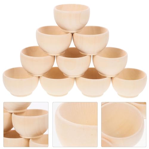 KALLORY Unfinished Wood Blank Bowls 10pcs Miniature Wooden Bowls Unpainted Tiny Bowls Dollhouse Tableware for DIY Painting Art Crafts Projects KALLORY