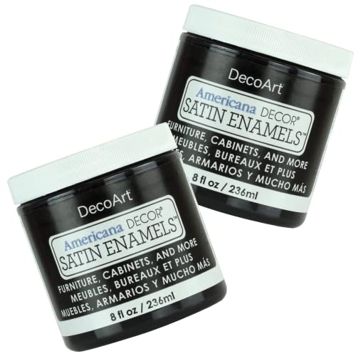 DecoArt Americana Decor Satin Enamels - 2 Pack 8 Oz Classic Black Acrylic Paint Set for Wall Decor, Kitchen Decor, Home Decor Wall Art - DIY Projects DecoArt