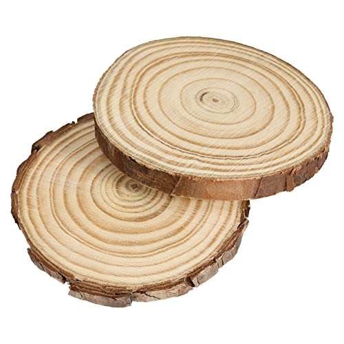 SINJEUN 80 PCS 3.5-4 Inch Wood Slices, Natural Wood Circle Slices with Bark, Unfinished Wood Discs for DIY Crafts, Christmas Ornaments, Wedding SINJEUN