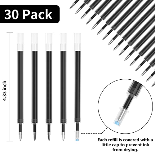 Retractable Gel Pen Refills, Shuttle Art 30 Pack Black Rollerball Gel Ink Pens Refills, Bulk Set, 0.7mm Fine Point for Writing Journaling Taking Shuttle Art