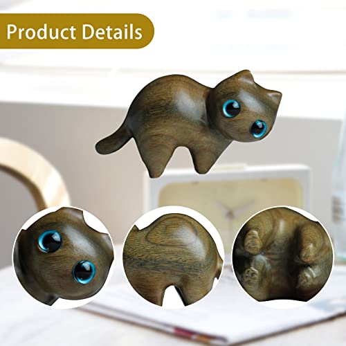 4Pcs Sandalwood Hand Carved Wood Cat, Handmade Wood Carved Cats Hand Carved Kitten Pet Sandalwood Decoration Handmade Wood Carved Cats Cute Cat SYWAN