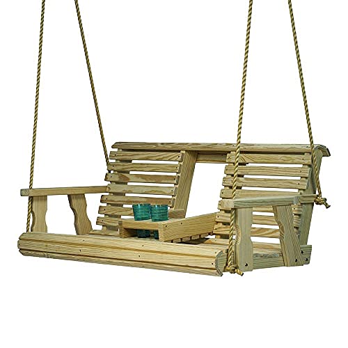 Porchgate Amish Heavy Duty 800 Lb Rollback Console Treated Porch Swing with Hanging Ropes (Unfinished) Porchgate