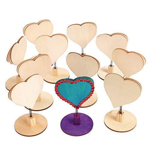 Colorations® Wooden Bobble Heart Note & Photo Holders, Set of 12, Craft for Kids & Fun Home Activities,Keepsake or Give a Personalize Gift, Create Colorations