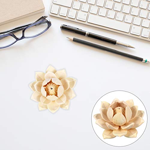VOSAREA Wood Lotus Flower Figurine Ornament Unfinished Wooden Wall Sculpture Cake Topper Desktop Adornment for DIY Craft Indoor Home Tabletop Decor VOSAREA