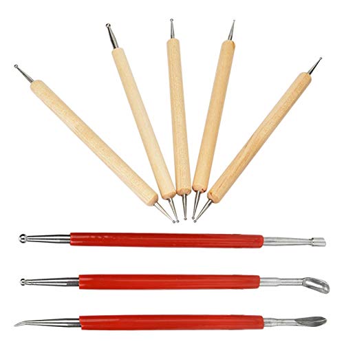 8Pcs DIY Hand-Made Leather Craft Carving Stylus Tool Spoon Double Head Point Drill Pen Kit Set Stainless Steel Sculpting Set Convenient Steel Tip Oumefar