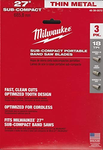 Milwaukee Alloy Steel 48-39-0572 18 TPI Sub-Compact Portable Band Saw Blade For Metal, 3 Per Pack Milwaukee