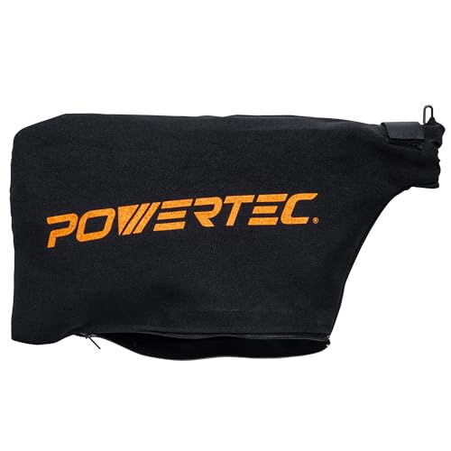 POWERTEC 75081 Miter Saw/Track Saw Dust Bag fits Nominal 1-1/2" Dust Ports, Expands to 1-5/8", Hook and Loop Dust Collector Bag with Zipper and Wired POWERTEC