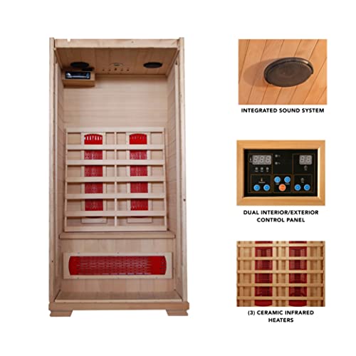 Radiant Saunas BSA2400 1-2 Person Hemlock Ceramic Infrared Sauna,Brown Blue Wave