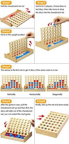 JOYPRO Wooden 4 in a Row Game, Kids Board Games for Kids 5 6 8 10 12 Year Olds, Travel Games for Kids and Adults, 2 Player Classic Family Board Games JOYPRO