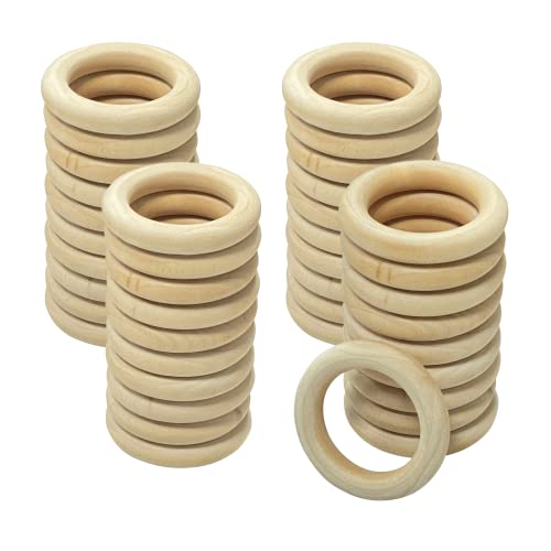 40 Pieces 2.9 Inch Unfinished Wooden Rings for Crafts Natural Solid Wood Circle for Macrame Handmade Project (Inner 1.9 inch) Cregugua