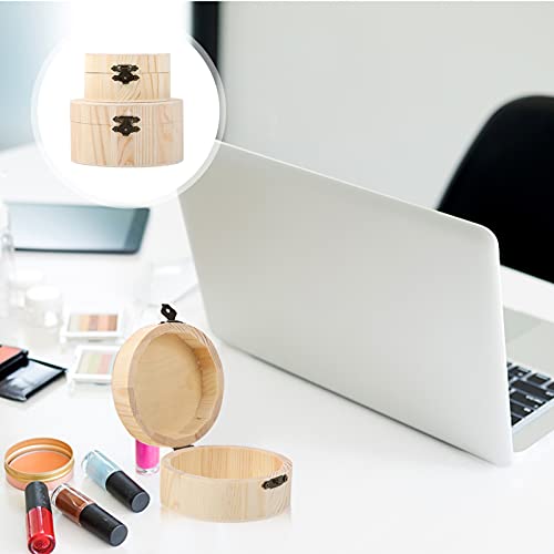 DOITOOL 2pcs Unfinished Round Wood Storage Box with Lid Jewelry Container for Wedding Party DIY Craft Home Storage Organizer Decorative Box DOITOOL