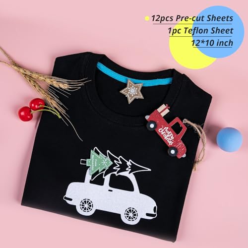 HTVRONT Rainbow White Glitter Heat Transfer Vinyl Bundle: 13 Pack White Glitter Iron on Vinyl for T-Shirt, White Glitter HTV Vinyl for Cricut, HTVRONT