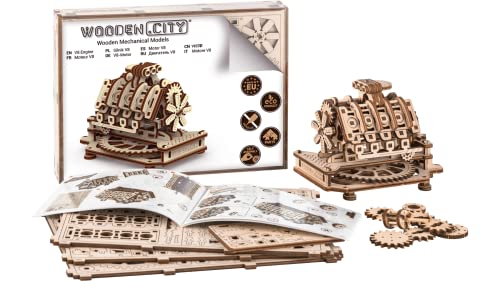 WOODEN.CITY Wood Engine Model Kit 3D Puzzle - 3D Wooden Puzzle Model Engine Kit for Adults - V8 Engine Model Kit That Works 3D Wooden Puzzles for WOODEN.CITY