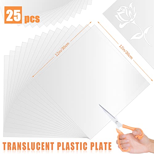 FSWCCK 25pcs 10mil 12 x 12 Inch Milky Translucent Blank Stencil Material Mylar Template Sheets, PET Blank Stencils Sheets for Cricut, Laser Cutting, FSWCCK