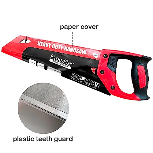 Plowfar 14 inch Hand Saw 11TPI Pro Fine Cut for Wood, Plastic Pipes, Drywall, Trees Trimming & Pruning, Sharp Manual Saw for Woodworking, Red PLOWFAR