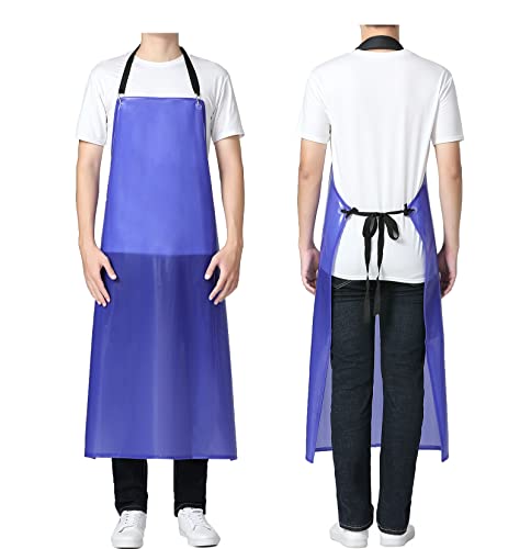 Jaspfct Waterproof Plastic Aprons - Chemical Resistant Work Apron,best for Kitchen, Cooking, Cleanning,Dog Bather,Dishwasher MD006-Bluethick Jaspfct