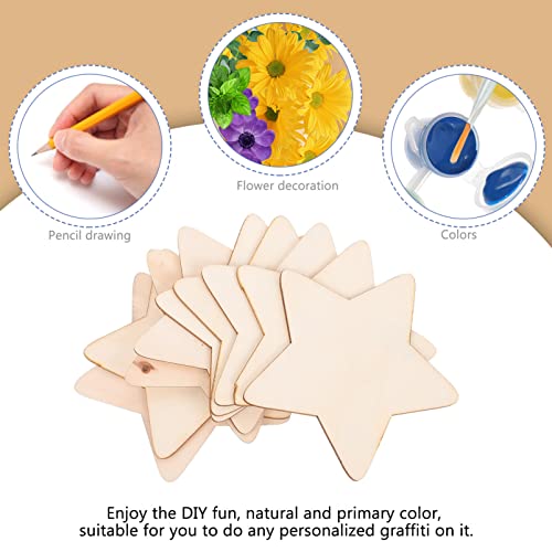 BESPORTBLE 50Pcs Unfinished DIY Wood Chips, Star Shaped DIY Graffiti Slices, Wooden Crafts to Paint BESPORTBLE