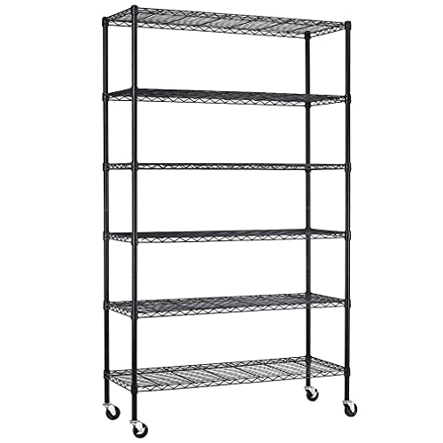 FDW 48"L×18"W×82"H Wire Shelving Unit Storage Cart Metal Shelf Rolling Utility Cart 2100Lbs Capacity with 6 Tier Casters Adjustable Layer Rack Strong FDW