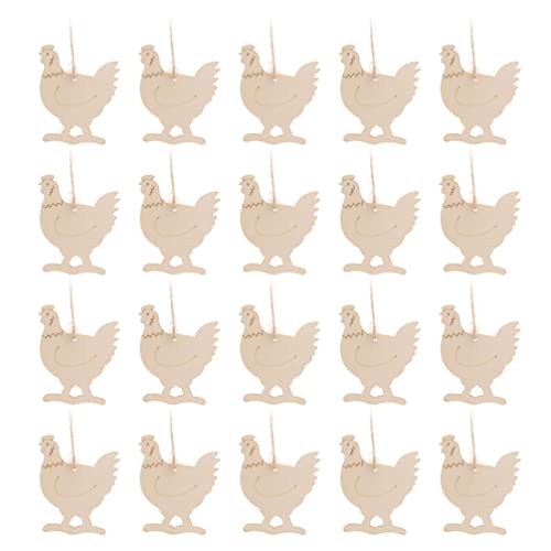 20 Sets Wooden Chicken Cutouts Slices Wooden Hanging Chicken Easter Ornaments Unfinished Hanging Hens Chips with Rope for DIY Painting Craft Easter BESTOYARD