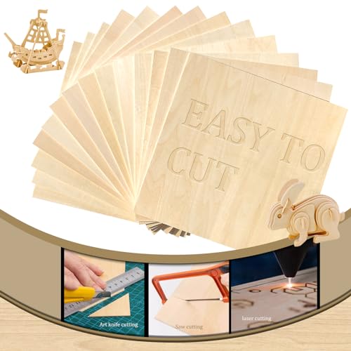 36 Pack Basswood Sheets,12"x12"x1/8" 3mm Basswood Plywood,Craft Wood,Unfinished Wood,for DIY Ornaments and Model Engraving, Wood Burning, QSJQllo