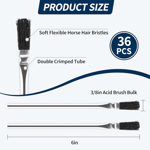 TIYIY Acid Brush, 36 Count 3/8 Inch Acid Flux Brushes with Tin-Plated Handle and Natural Bristle, Disposable Acid Brush for Soldering, Woodworking, TIYIY