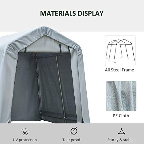 Outsunny 6' x 8' Carport Portable Garage, Heavy Duty Storage Tent, Patio Storage Shelter w/Anti-UV PE Cover and Double Zipper Doors, for Motorcycle Outsunny