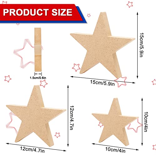 Whaline 3 Sizes 4th of July Wooden Stars Cutouts Patriotic Wooden Stars Unfinished Blank Slice Ornament for Independence Day Christmas Farmhouse Home Whaline