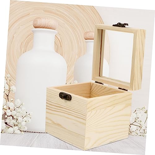 Holibanna 6 Pcs Wooden Box with Glass Lid Candy Unfinished Wooden Chest Earring Display Holder Jewelry Container Glass Jewelry Keepsake Necklace Case Holibanna