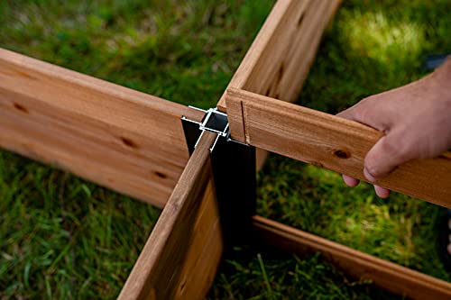 Vita Mezza 4 Foot x 4 Foot x 11 inch Cedar Wood Modular Garden Bed with Black Aluminum Posts, FSC, Woodgrain, Golden Brown, Pre-Stained, VT17703 Vita