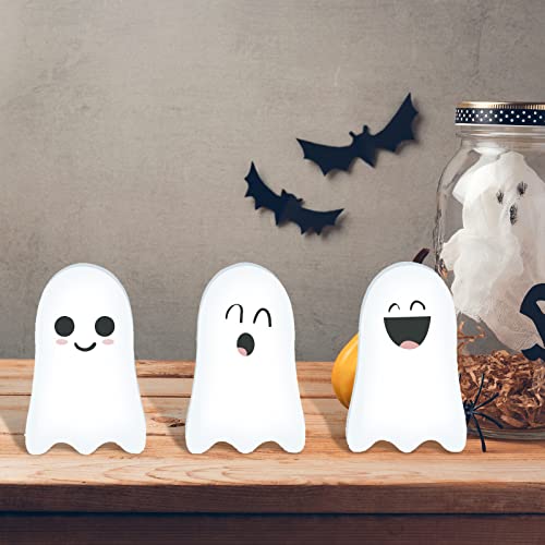 Whaline 6Pcs Halloween Wooden Ghost Cutouts Letter Boo Unfinished Table Wooden Signs Blank Ghost Freestanding Ornament for Halloween Home Kitchen Whaline