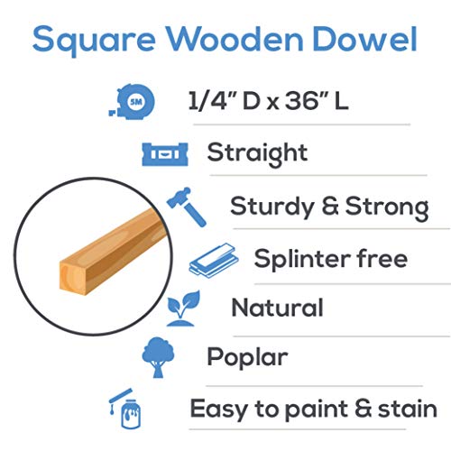 Wood Square Dowel Rods 1/4-inch x 36 Pack of 10 Wooden Craft Sticks for Crafts and Woodworking by Woodpeckers Woodpeckers