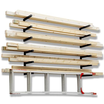 YYR Wood Organizer and Lumber Storage Rack Wall Mount, Heavy Duty Metal Shelf with 6-Level Holds Up 1200 LBS, Indoor & Outdoor Use - Black