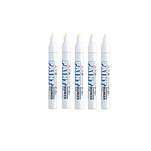 Uni-Paint Oil Based Paint Marker 5 Pens Bundle Set , Multi surface Marking Pen (PX-20) Medium Point White Colour Uni-Paint